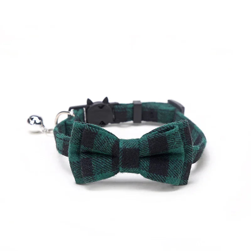 Pet Breakaway Cat Collar Bow Tie and Bell Cute Plaid