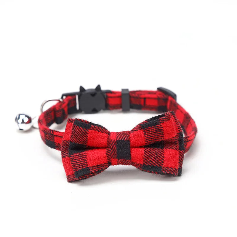 Pet Breakaway Cat Collar Bow Tie and Bell Cute Plaid