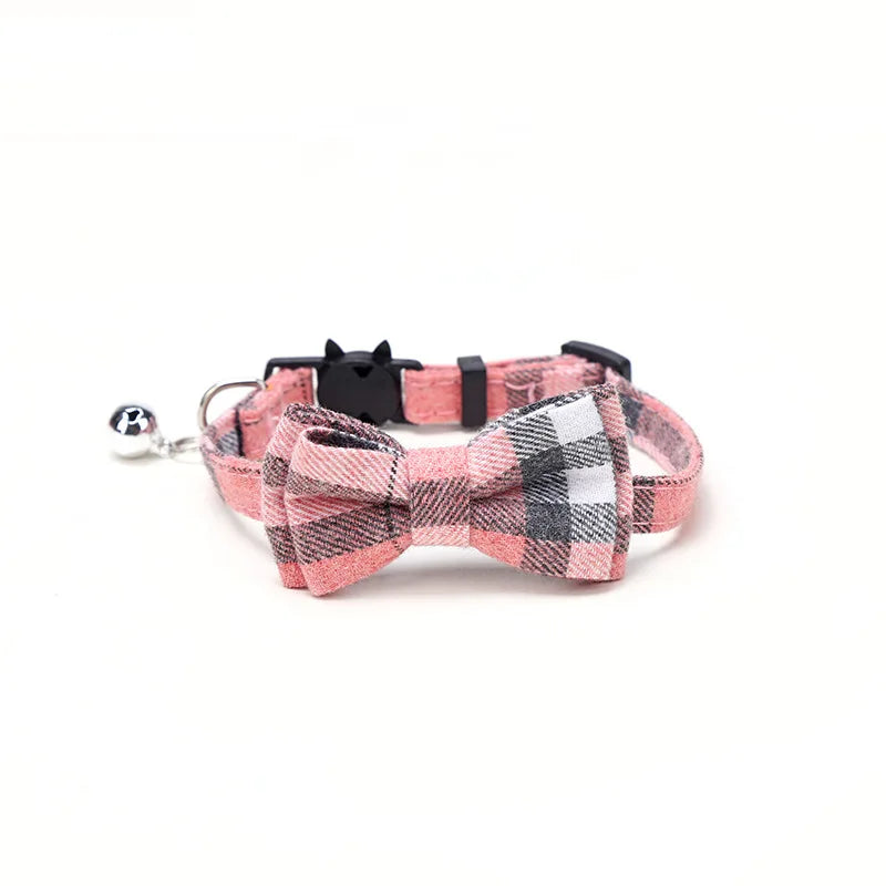 Pet Breakaway Cat Collar Bow Tie and Bell Cute Plaid