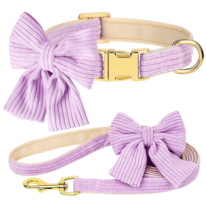 Cute Pink Dog Collar Leash Set With Bowtie Adjustable