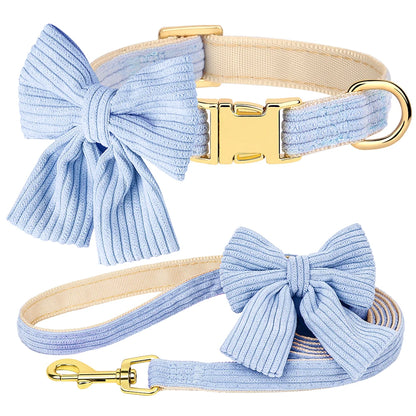 Cute Pink Dog Collar Leash Set With Bowtie Adjustable