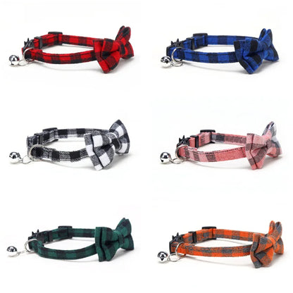 Pet Breakaway Cat Collar Bow Tie and Bell Cute Plaid
