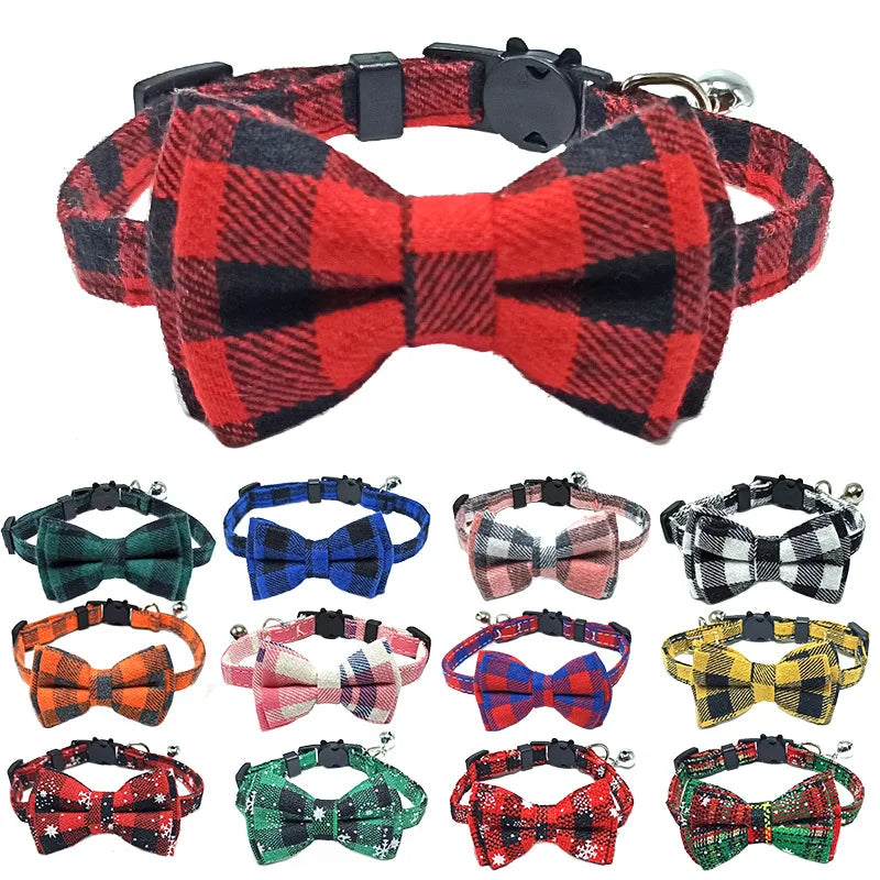 Pet Breakaway Cat Collar Bow Tie and Bell Cute Plaid